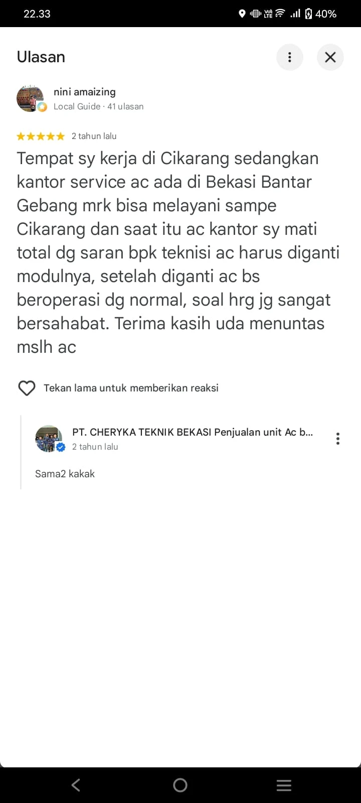 Testimoni WhatsApp PT Cheryka Teknik